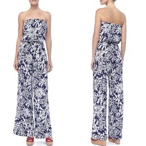 Lilly Pulitzer Farrah Printed Strapless Navy Jumpsuit, Size M